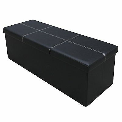 Black Folding Ottoman Bench Faux Leather Memory Foam Seat Living Room Pertaining To Black Faux Leather Ottomans With Pull Tab (View 12 of 20)