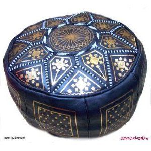 Black + Gold | Moroccan Leather Pouf, Moroccan Ottomans, Moroccan Leather With Regard To Weathered Gold Leather Hide Pouf Ottomans (View 7 of 20)