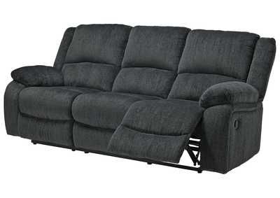 Black/gray Draycoll Reclining Sofa Furniture World Nw In Round Blue Faux Leather Ottomans With Pull Tab (View 5 of 20)