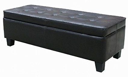 Black Leather Tufted Storage Bench Ottoman | Tufted Storage Bench Pertaining To Black Leather And Bronze Steel Tufted Ottomans (View 9 of 20)