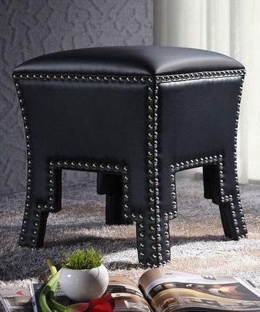 Black Nailhead Ottoman | Ottoman, Faux Leather Ottoman, Furniture With Regard To Black Faux Leather Ottomans With Pull Tab (View 17 of 20)