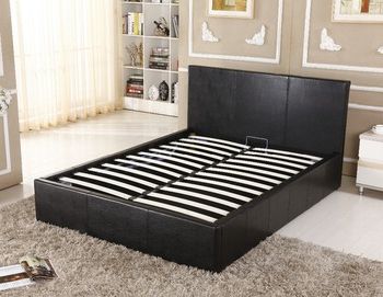 Black Pu Leather Ottoman Bed With Wood Frame – Buy Modern Bed Frame Intended For Gray And White Fabric Ottomans With Wooden Base (View 5 of 20)