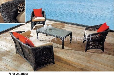 Black Rattan Garden Sofa Furniture Set With Cushions | Outdoor In Black And Tan Rattan Console Tables (Gallery 19 of 20)