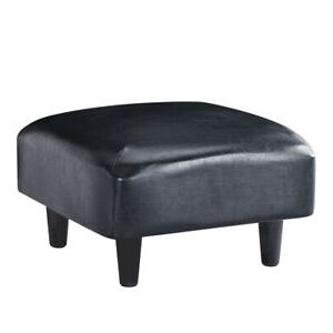 Black Small Footstool Low Square Pu Leather Ottoman Footrest Padded Within Black And Natural Cotton Pouf Ottomans (View 12 of 20)