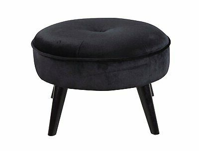 Black Small Footstool Round Footrest Ottoman In Velvet Upholstery Dark Pertaining To Round Black Tasseled Ottomans (View 1 of 20)