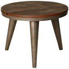 Block & Chisel Round Wooden Coffee Table With Iron Base | Round Wooden In Modern Oak And Iron Round Ottomans (View 13 of 20)