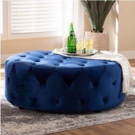 Blue Velvet All Over Tufted Round Coffee Table Ottoman | Blue Velvet Intended For Royal Blue Tufted Cocktail Ottomans (View 17 of 20)