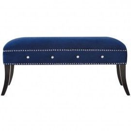 Blue Velvet Bench Curved Legs Nailhead Trim | Upholstered Bench, Fabric Within Navy Velvet Fabric Benches (Gallery 20 of 20)