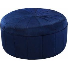 Blue Velvet Large Round Center Tuft Coffee Table Ottoman | Pouf Ottoman With Pouf Textured Blue Round Pouf Ottomans (View 2 of 20)