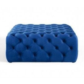 Blue Velvet Totally Tufted Square Ottoman Coffee Table | Square Ottoman Regarding Blue Fabric Tufted Surfboard Ottomans (View 12 of 20)