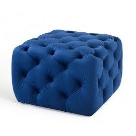 Blue Velvet Totally Tufted Square Ottoman Footstool In 2021 | Square Throughout Textured Aqua Round Pouf Ottomans (View 14 of 20)