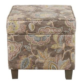 Bolbolac Floral Print Storage Ottoman With Button – Overstock – 7731805 In Green Fabric Square Storage Ottomans With Pillows (View 16 of 20)