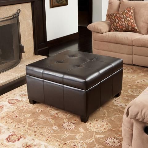 Boston Espresso Brown Tufted Leather Storage Ottoman Coffee Table Throughout Espresso Leather And Tan Canvas Pouf Ottomans (View 15 of 20)