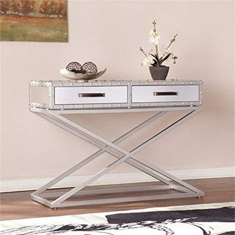 Bowery Hill Industrial Mirrored Console Table In Silver | Mirrored Inside Silver Console Tables (View 1 of 20)