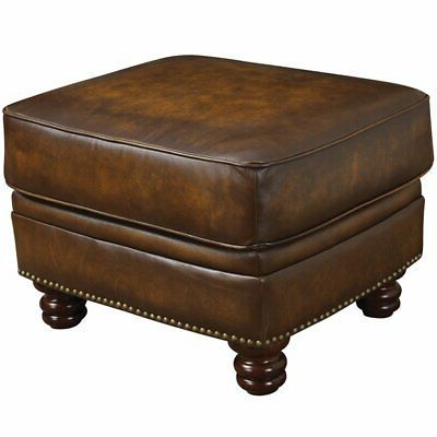 Bowery Hill Leather Ottoman In Hand Rubbed Brown 680270335264 | Ebay In Weathered Ivory Leather Hide Pouf Ottomans (View 7 of 20)