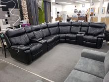 Brand New Winnipeg Furniture Store Sectional Curve Fabric Bonded Intended For Espresso Faux Leather Ac And Usb Ottomans (View 7 of 20)