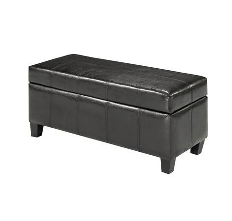 Brassex Storage Ottoman With Storage, Black Scripted Fabric | Storage Intended For Black Fabric Ottomans With Fringe Trim (View 10 of 20)