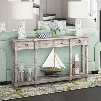 Breakwater Bay Worthen 60" Solid Wood Console Table | Beach House In Vintage Gray Oak Console Tables (View 11 of 20)