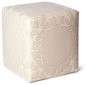 Brighton Cream Leather Linen Contemporary Cube Ottoman Contemporary Throughout Cream Wool Felted Pouf Ottomans (View 11 of 20)