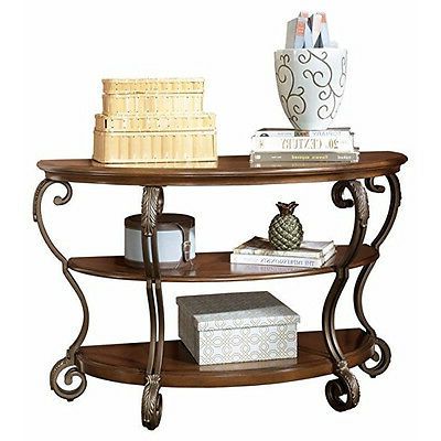 Brown 2 Shelf Console Table Semi Circle Hall Entry Way Furniture Sofa Within 2 Shelf Console Tables (View 17 of 20)