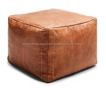 Brown Leather Foot Stool – Stools Item Intended For Black And Ivory Solid Cube Pouf Ottomans (View 5 of 20)