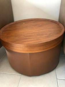 Brown Leather Round Ottoman/wooden Topper | Other Furniture | Gumtree In Brown Leather Round Pouf Ottomans (View 9 of 20)