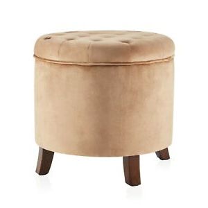 Brown Velvet Round Storage Ottoman Tufted Fabric Contemporary Footstool In Cream Fabric Tufted Round Storage Ottomans (View 16 of 20)
