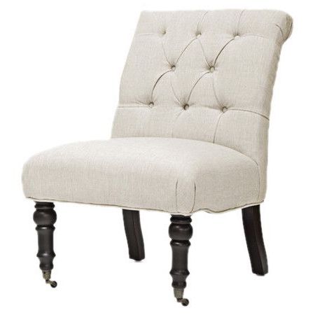 Button Tufted Accent Chair In Beige With Foam Cushioning And A Birch Throughout Light Beige Round Accent Stools (View 1 of 20)