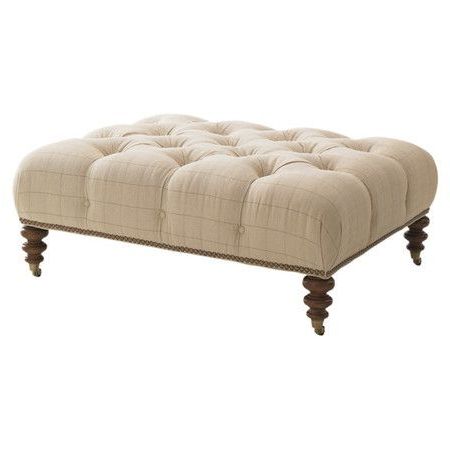 Button Tufted Cocktail Ottoman With Cotton Upholstery And Wood Frame With Natural Solid Cylinder Pouf Ottomans (View 18 of 20)