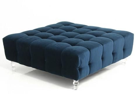 Button Tufted Navy Blue Velvet Cube Ottoman For Dark Blue And Navy Cotton Pouf Ottomans (Gallery 19 of 20)