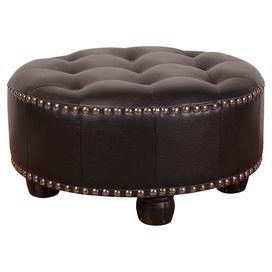 Button Tufted Ottoman With Faux Leather Upholstery And Nailhead Trim Regarding Black Leather Foot Stools (View 14 of 20)