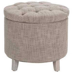 Button Tufted Wooden Round Storage Ottoman Upholstered, Fabric, Beige Throughout Brown And Gray Button Tufted Ottomans (View 3 of 20)