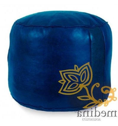 Buy The Best Leather Moroccan Ottomans Online: Blue Round Pouffe For Pouf Textured Blue Round Pouf Ottomans (View 10 of 20)