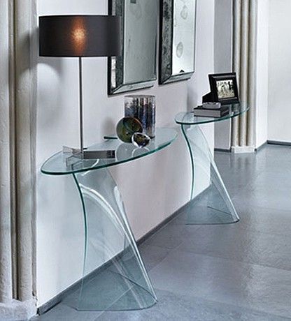 Buy The Fiam Dama | Glass Console Table With Free Shipping – Ultra Modern With Geometric Glass Modern Console Tables (View 8 of 20)