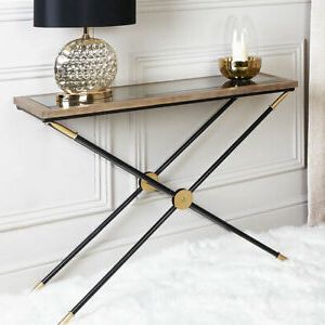 Byron Black Gold Wood Glass Lounge Display Hall Console Dressing Table In Aged Black Console Tables (View 13 of 20)