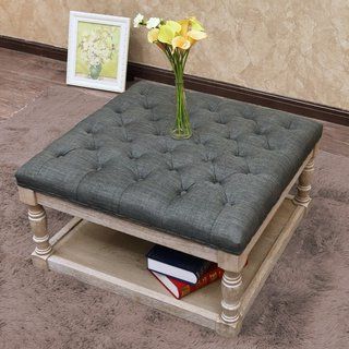 Cairona Fabric 30 Inch Tufted Shelved Ottoman Coffee Table (optional Regarding Beige And Light Gray Fabric Pouf Ottomans (Gallery 20 of 20)