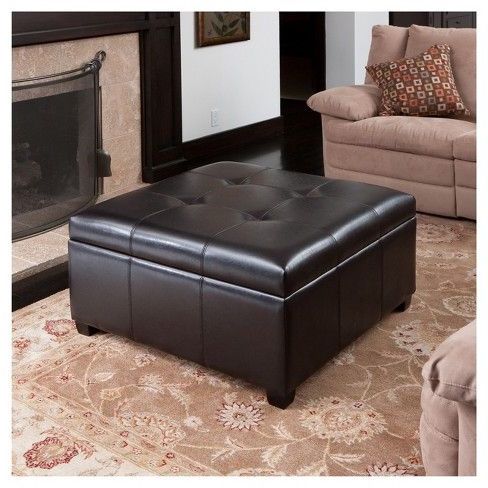 Canyons Bonded Leather Storage Ottoman Dark Brown – Christopher Knight Intended For Espresso Leather And Tan Canvas Pouf Ottomans (View 6 of 20)