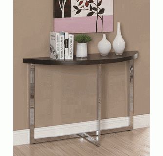 Cappuccino / Chrome Metal Sofa Console Table – Monarch Specialty I 3039 Inside Polished Chrome Round Console Tables (View 14 of 20)