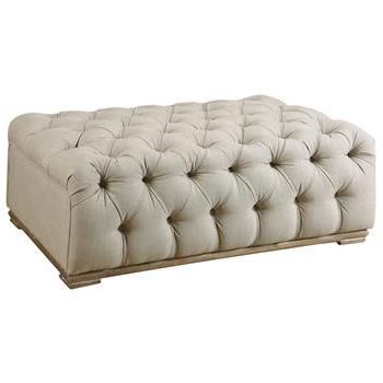 Cassidy Modern Classic Button Tuft Off White Linen Ottoman | White Throughout Black And Off White Rattan Ottomans (View 11 of 20)