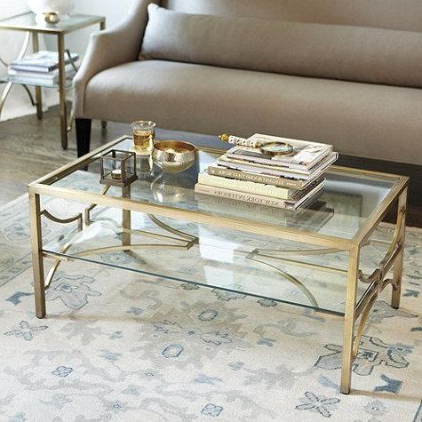 Celine Clear And Gold Coffee Table For Square Black And Brushed Gold Console Tables (View 17 of 20)
