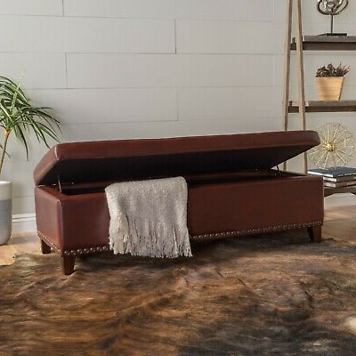 Charleston Rectangle Tufted Leather Storage Ottoman Bench 637162642061 With Weathered Ivory Leather Hide Pouf Ottomans (View 9 of 20)
