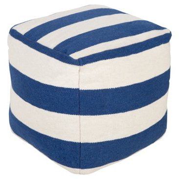 Check Out This Item At One Kings Lane! Bianca Pouf, Blue/white | Square With Regard To Gray Stripes Cylinder Pouf Ottomans (View 10 of 20)
