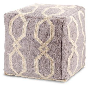 Check Out This Item At One Kings Lane! Emerson Pouf, Purple/white Intended For White Ivory Wool Pouf Ottomans (View 6 of 20)