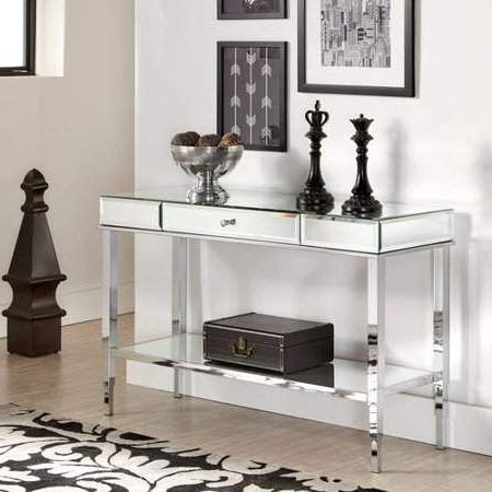 Chelsea Lane Pacey Mirrored Sofa Table With Metal Frame, Chrome Throughout Silver Mirror And Chrome Console Tables (View 7 of 20)