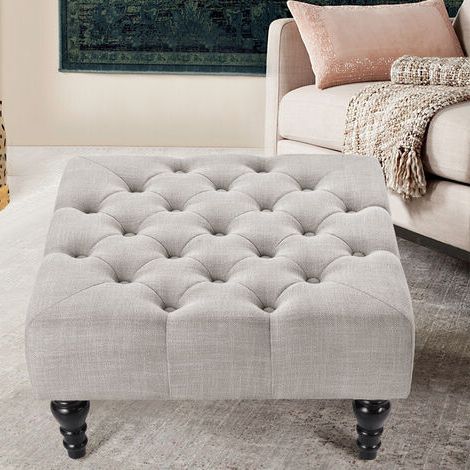 Chesterfield Buttoned Window Ottoman Footstool, Light Grey For Light Gray Cylinder Pouf Ottomans (View 2 of 20)