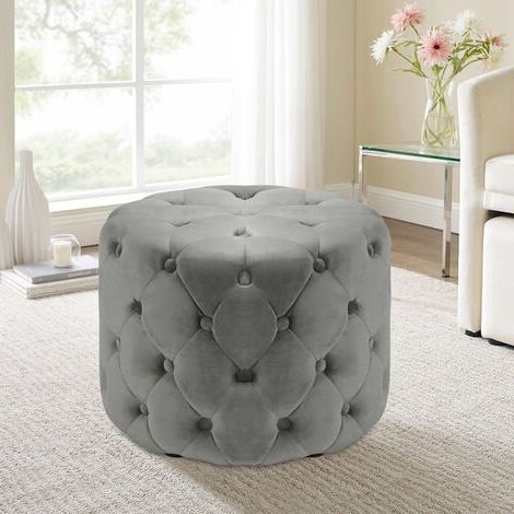 Chesterfield Large Buttoned Tufted Velvet Ottoman Stool, Grey 60cm Throughout Gray Velvet Ottomans With Ample Storage (View 2 of 20)