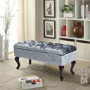 Chesterfield Large Crush Velvet Grey Storage Window Seat Footstool Throughout Gray Velvet Ottomans With Ample Storage (View 8 of 20)