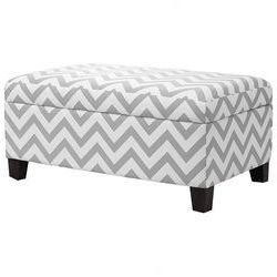 Chevron Storage Ottoman In Grey & White | Small Space Bedroom Furniture Intended For White And Light Gray Cylinder Pouf Ottomans (View 4 of 20)