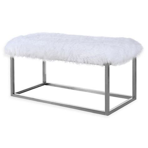 Chic Home Audrey Ottoman Bench In Chrome/white White/chrome | Cube Pertaining To Chrome Swivel Ottomans (View 18 of 20)