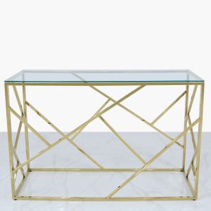 Chimes – Ariana Gold Metal Console Table Intended For Walnut Wood And Gold Metal Console Tables (View 16 of 20)